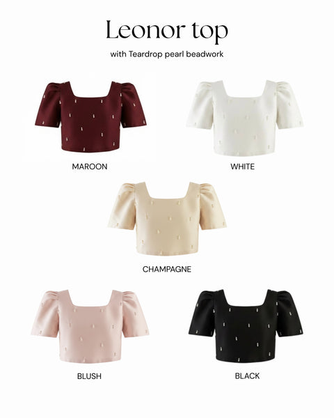 Leonor top with Teardrop pearl beadwork (PRE-ORDER in 5 colors)