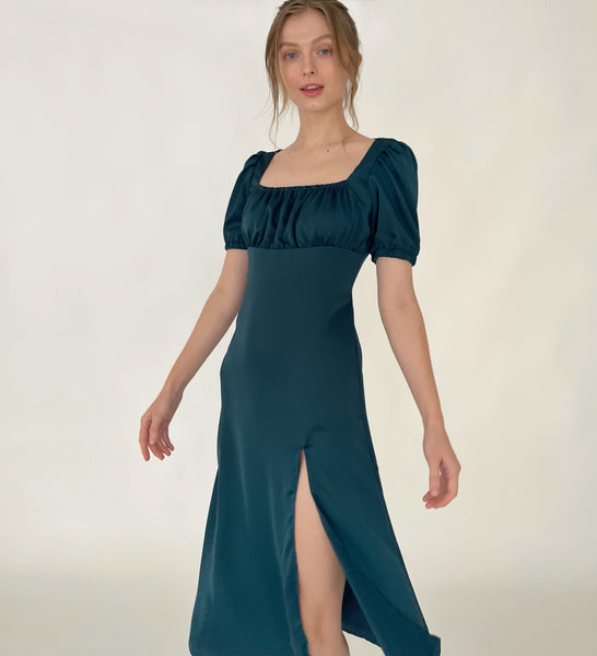 Lily Midi silk dress (DARK TURQUOISE)