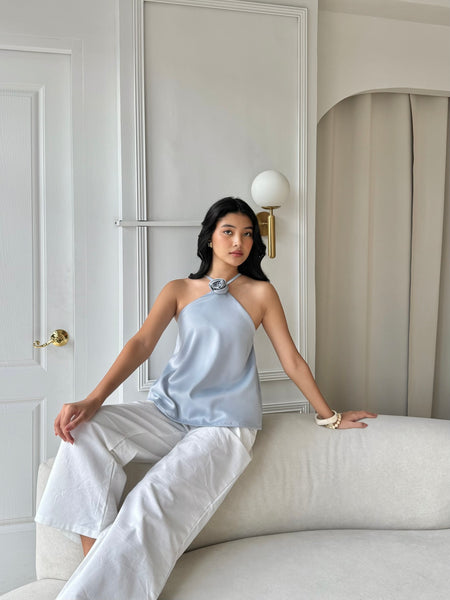 Juliana silk top (DUSTY BLUE)