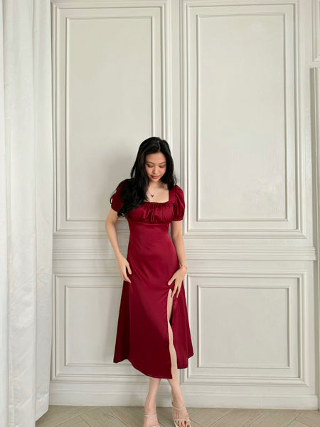 Lily midi silk dress (MAROON)