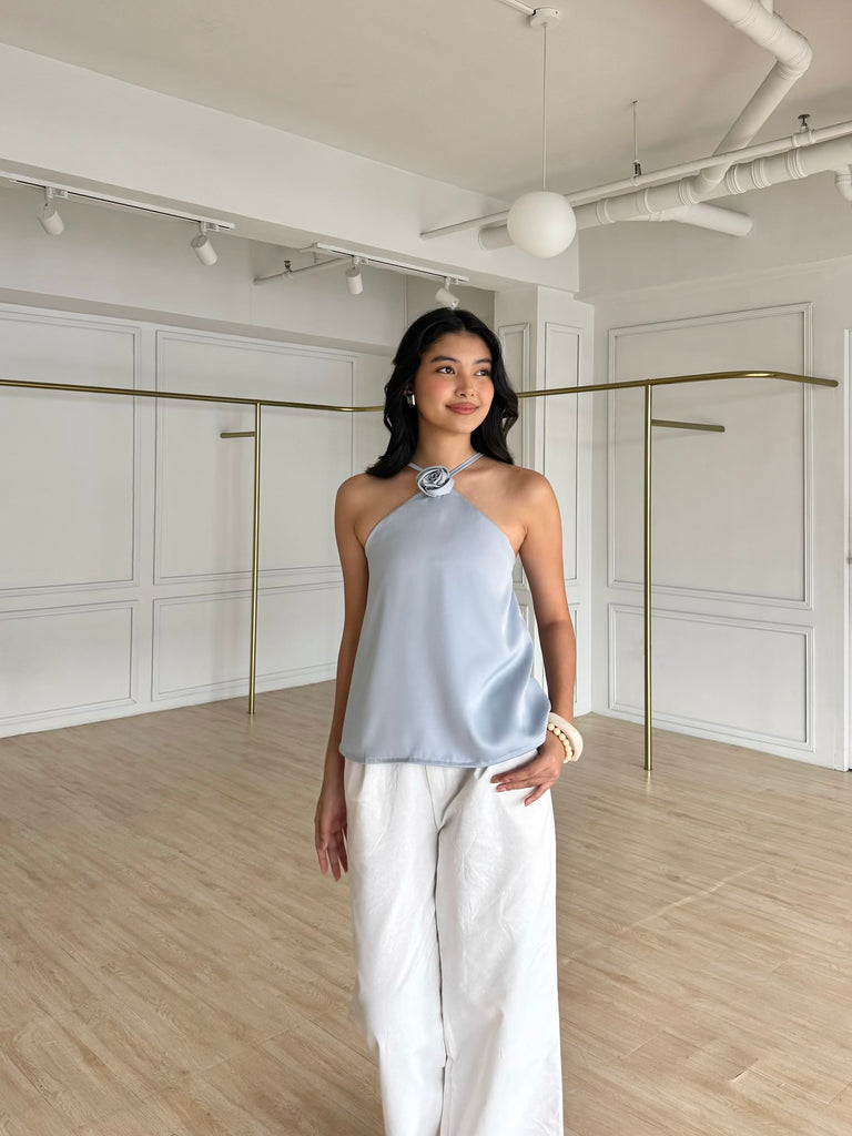 Juliana silk top (DUSTY BLUE)