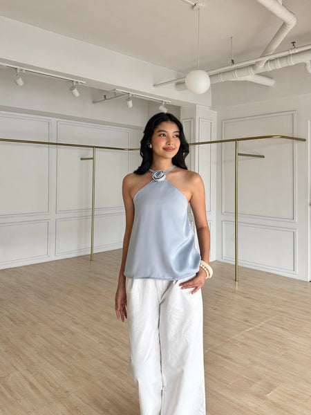 Juliana silk top (DUSTY BLUE)