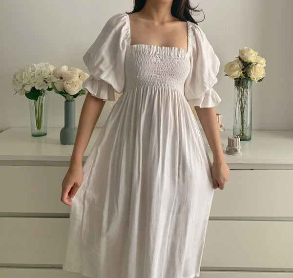 Cleo Midi dress (WHITE LINEN)