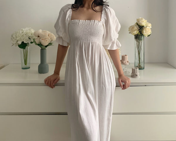 Cleo Midi dress (WHITE LINEN)