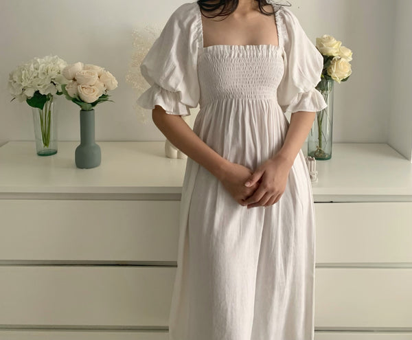 Cleo Midi dress (WHITE LINEN)